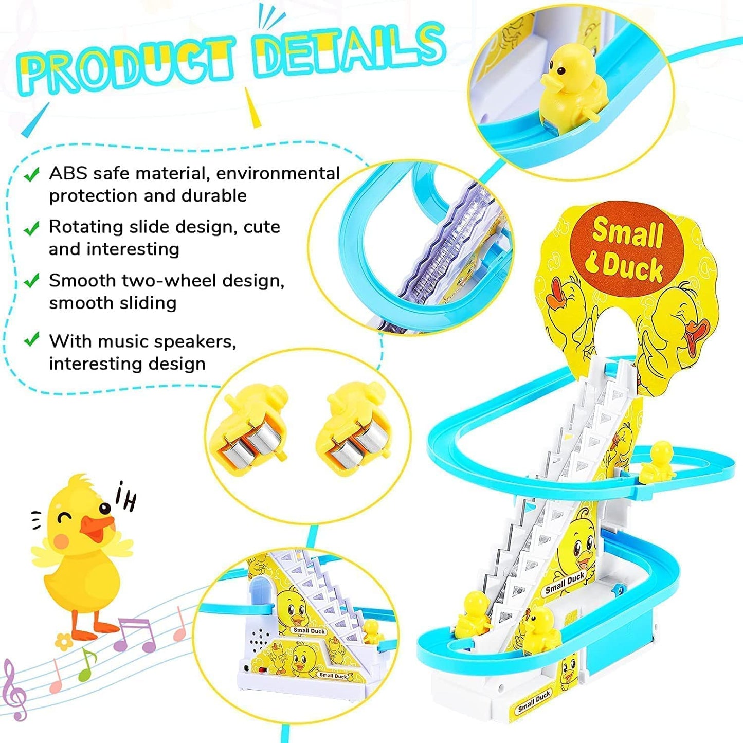 Baby Happy Duck Track Set Toys for Kids Climbing Stairs Dancing Duck Slide Toy with Light and Music - 3 Piece Small Duck