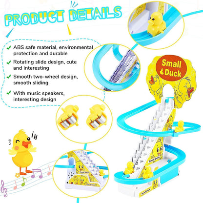 Baby Happy Duck Track Set Toys for Kids Climbing Stairs Dancing Duck Slide Toy with Light and Music - 3 Piece Small Duck