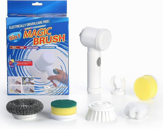 Multi-Functional Electric Cleaning Brush 5 in 1 Magic Power Scrubber Household Cleaning Tools Spin Scrubber with Buffer Polisher, for Bathroom, Shower, Tub, Kitchen Floor