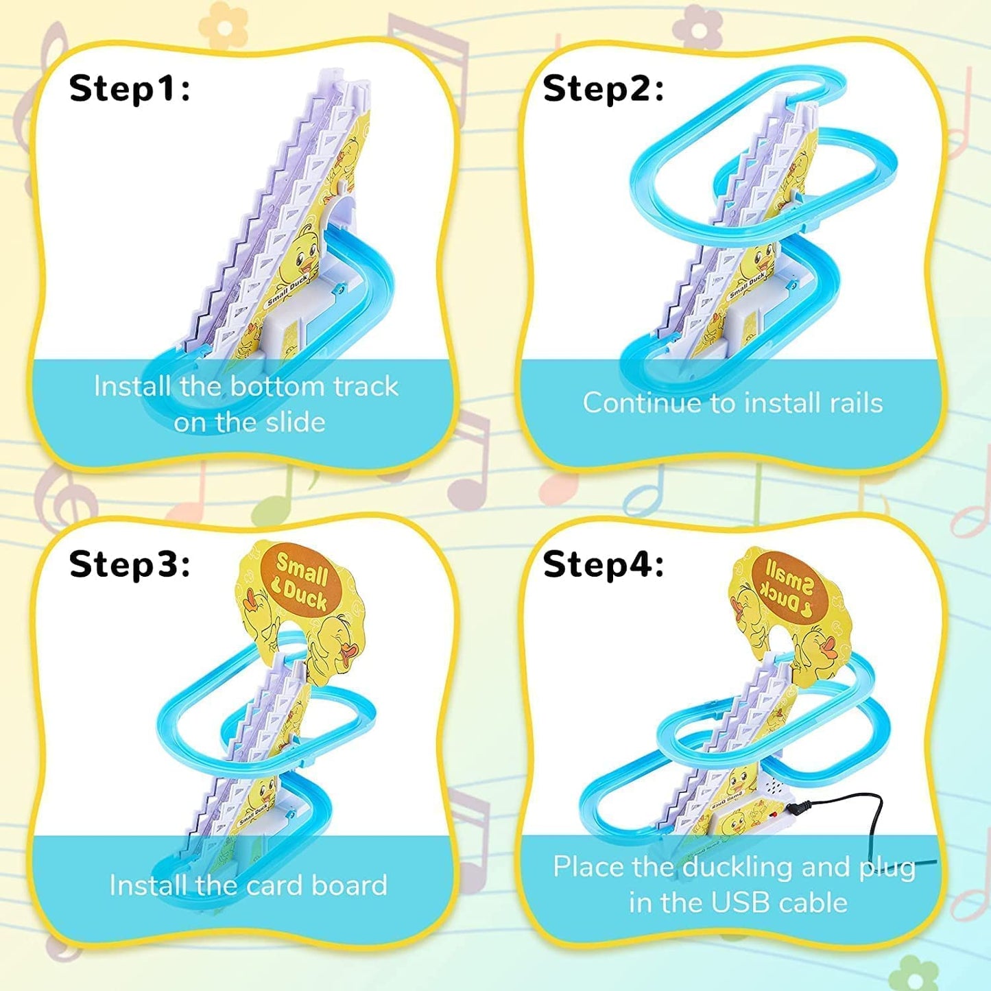 Baby Happy Duck Track Set Toys for Kids Climbing Stairs Dancing Duck Slide Toy with Light and Music - 3 Piece Small Duck