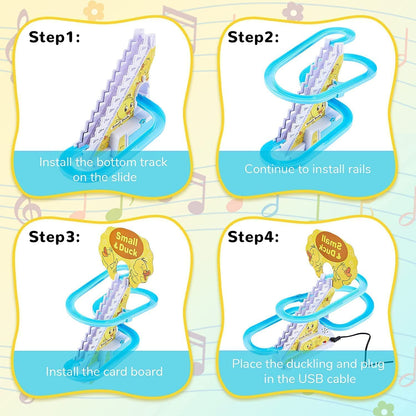 Baby Happy Duck Track Set Toys for Kids Climbing Stairs Dancing Duck Slide Toy with Light and Music - 3 Piece Small Duck
