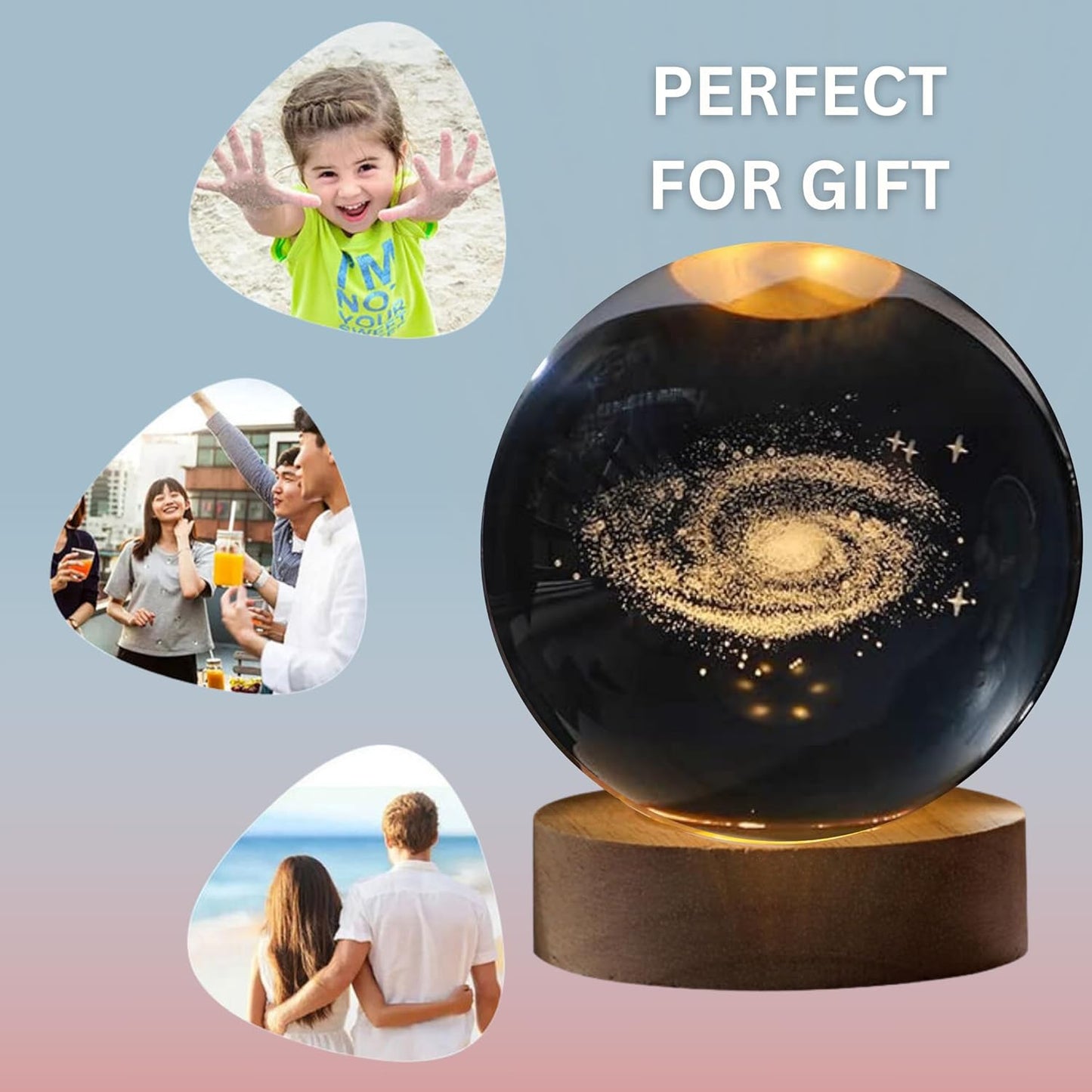 3D Galaxy Crystal Ball Night Lamp - Engraved USB Table LED Wooden Light for Home Office Decoration and Birthday Gift (Galaxy)(Warm White) Visit the One94Store Store