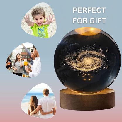 3D Galaxy Crystal Ball Night Lamp - Engraved USB Table LED Wooden Light for Home Office Decoration and Birthday Gift (Galaxy)(Warm White) Visit the One94Store Store