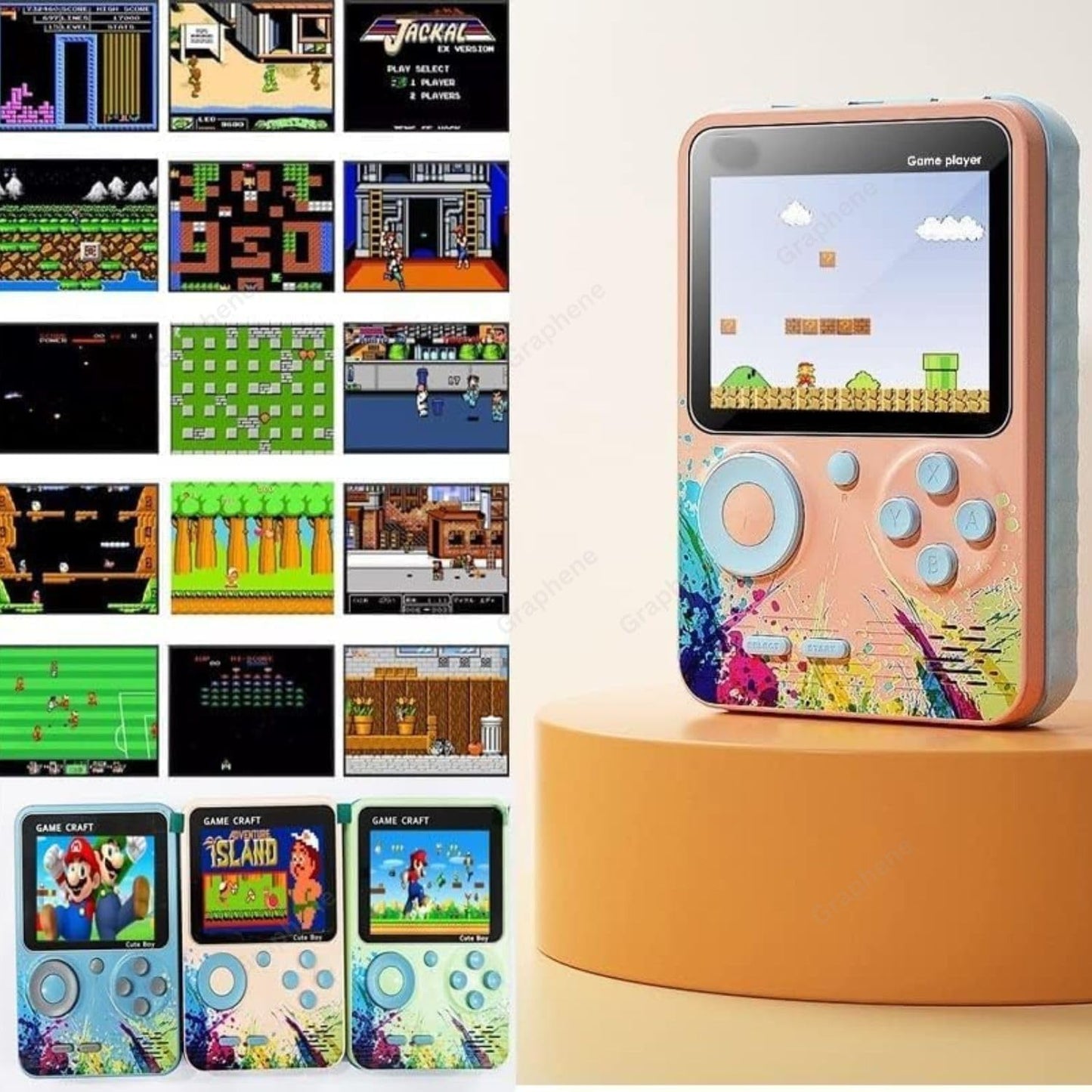 GRAPHENE SUP Handheld Game Console,Classic Retro Video Gaming Player Colorful LCD Screen USB Rechargeable Portable Pocket Video Gamepad 400 in 1 Classic Old.