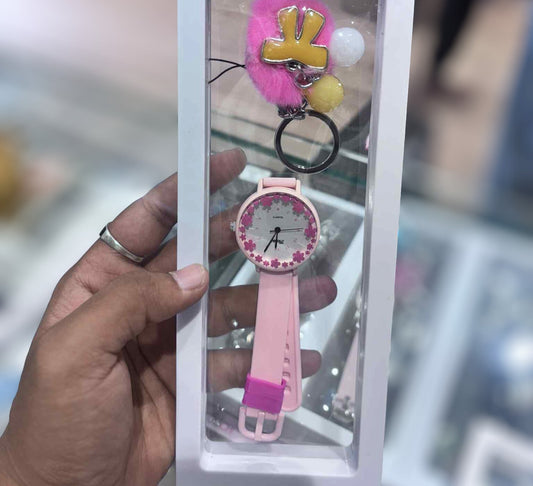 Pink Floral Analog Wristwatch
