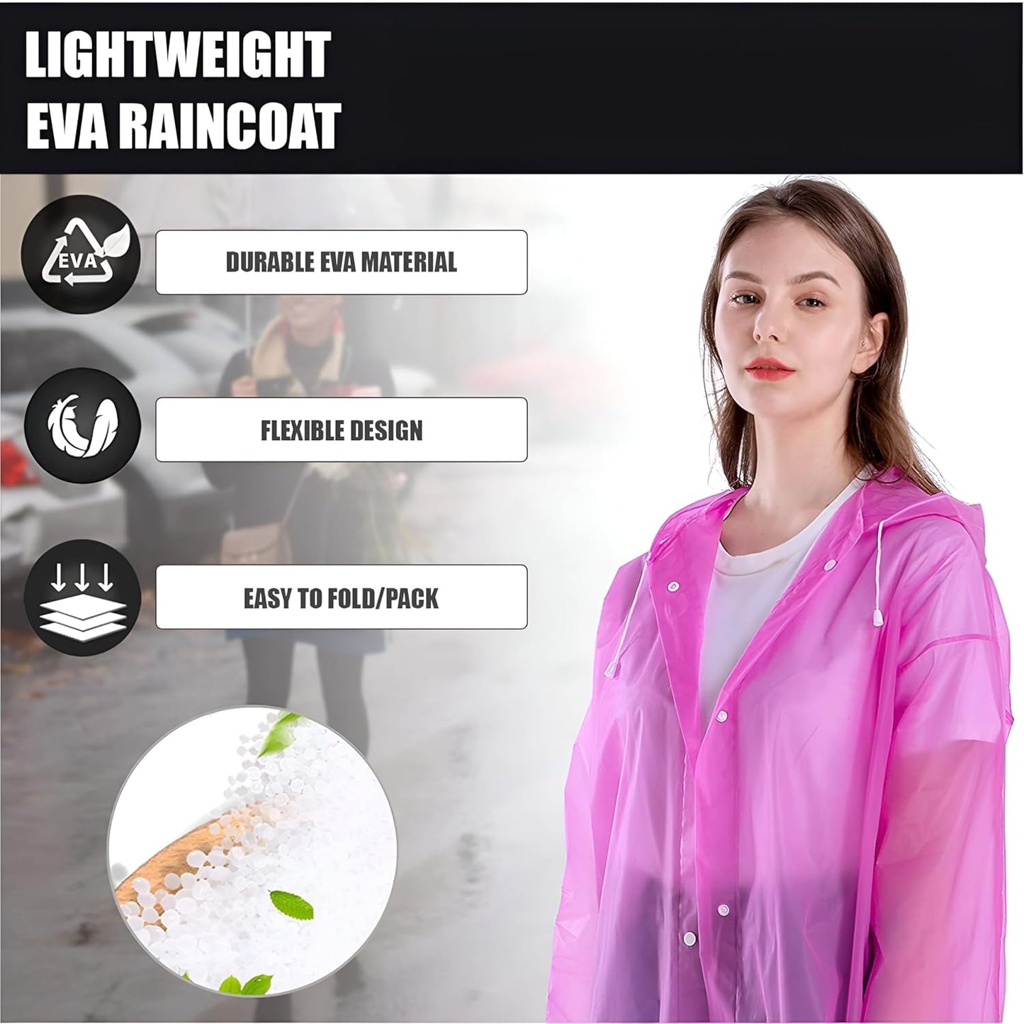 EVA Waterproof Rain Coat Hooded Universal Outdoor Water Resistant Portable Suit for Men Women Boys & Girls (Universal Size, 1 Pc Pink)