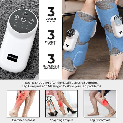 Leg Massager for Circulation and Pain Relief, Calf Air Compression Massager with Heat, Leg Massager with 3 Intensities, 3 Modes, Easy to Use, Muscle Relaxation