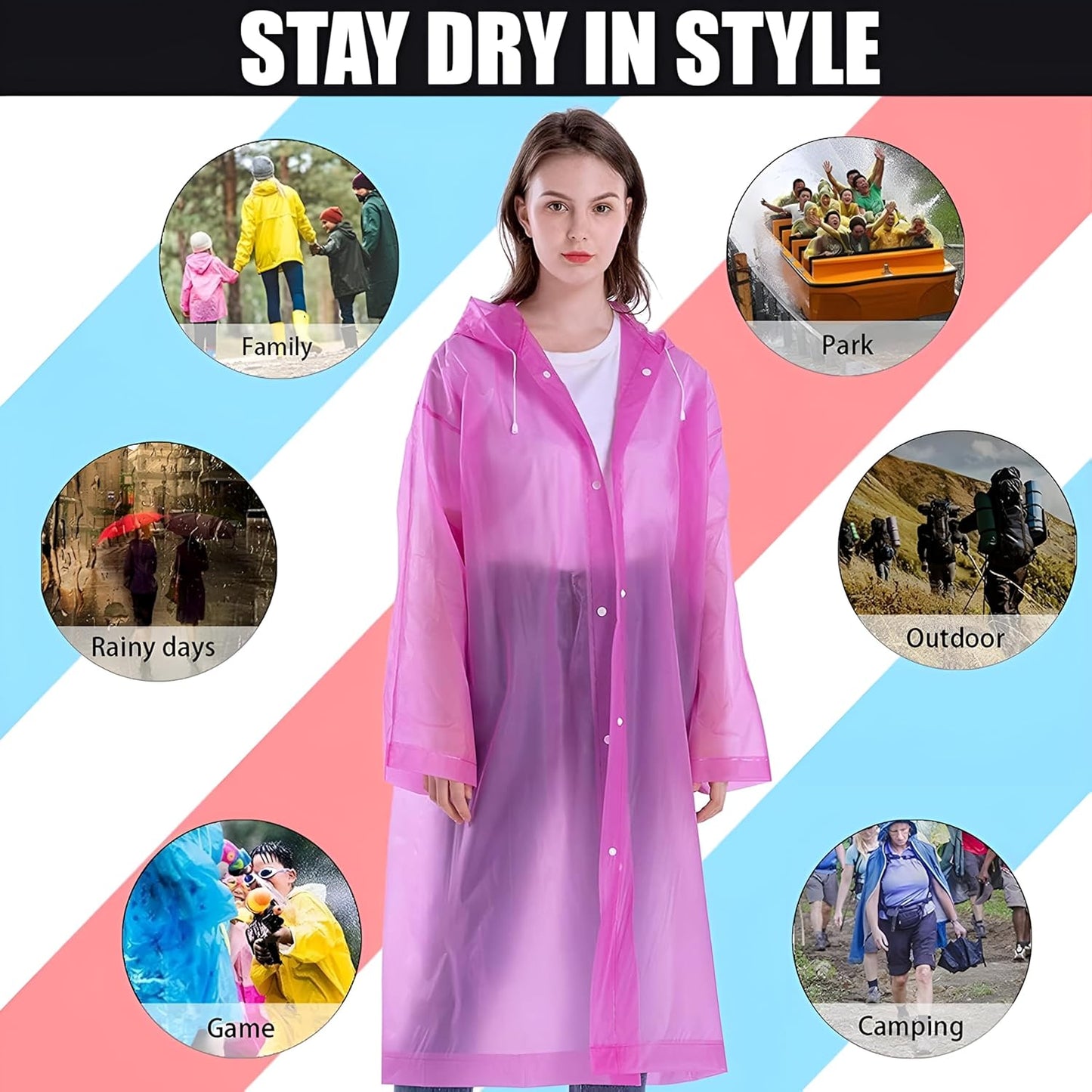 EVA Waterproof Rain Coat Hooded Universal Outdoor Water Resistant Portable Suit for Men Women Boys & Girls (Universal Size, 1 Pc Pink)