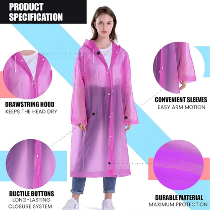 EVA Waterproof Rain Coat Hooded Universal Outdoor Water Resistant Portable Suit for Men Women Boys & Girls (Universal Size, 1 Pc Pink)