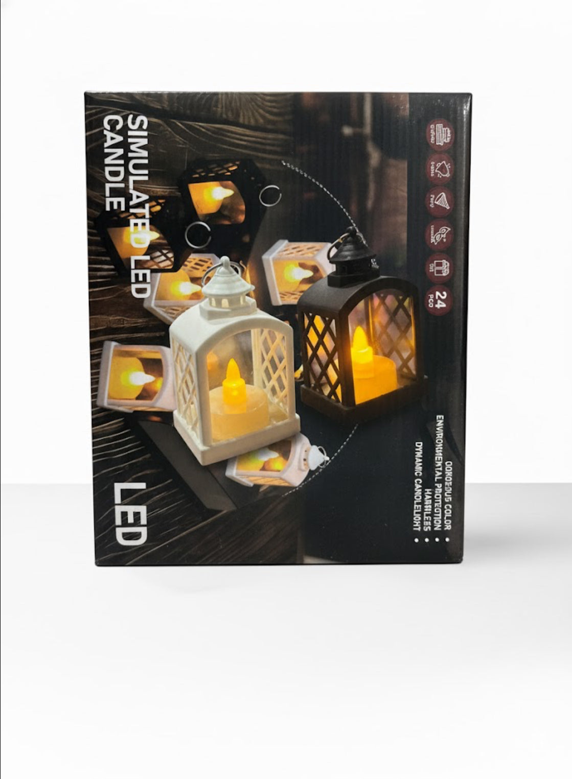 LED Lanterns with Flickering Candle Light – Black & White Vintage Style (PACK OF 24)