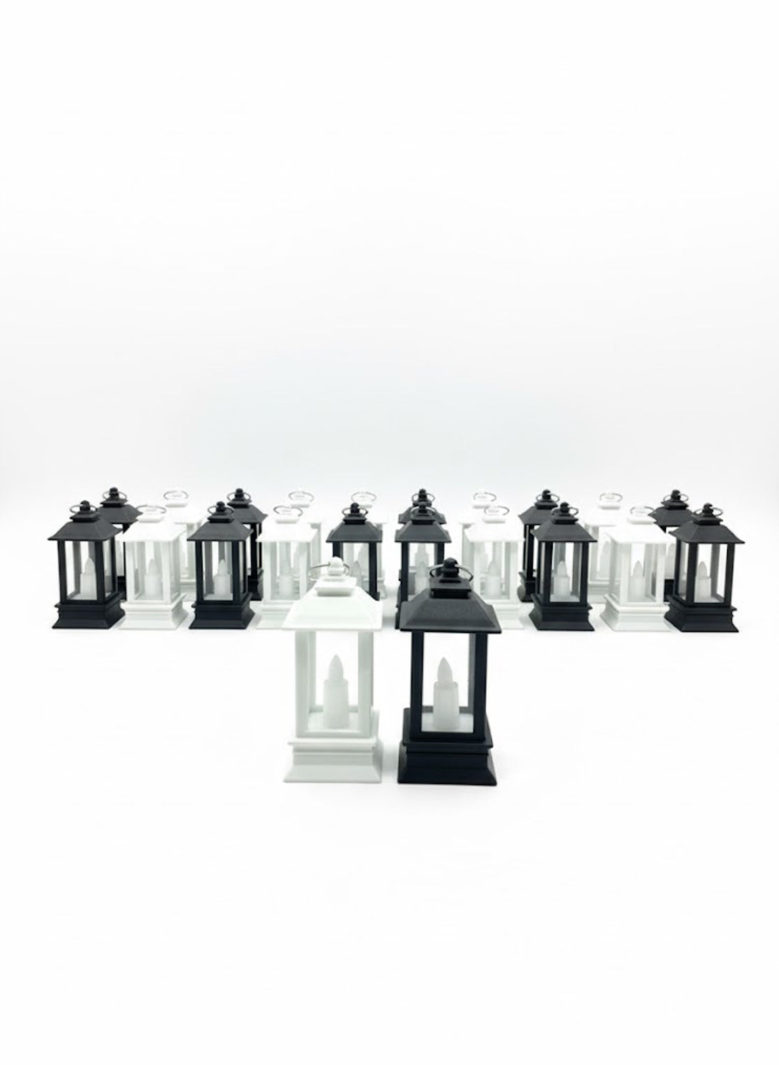 Mini LED Candle Lanterns for Home Décor – Black & White Vintage Lantern Set (PACK OF 24)