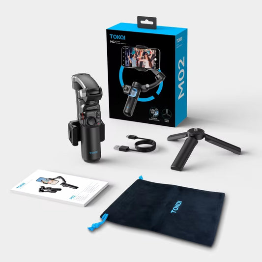 Tokqi M02 Handheld Gimbal Zoom Function Folding Cellphone Stabilizer for Phone with Ai Tracking Camera and Magnetic Fill Light