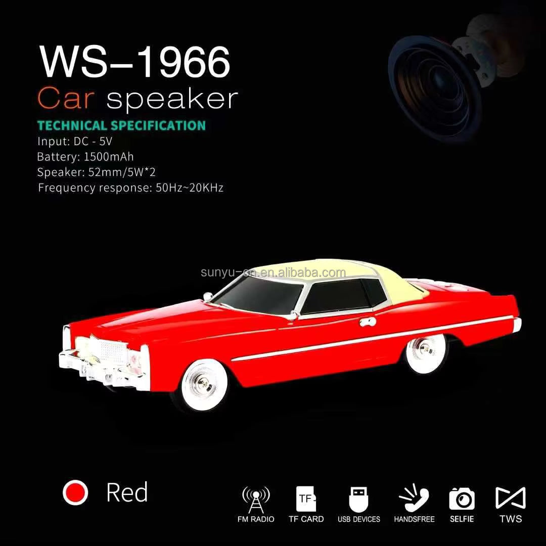 WS-1966 Portable Vintage Car-Shaped Rechargeable Bluetooth Speaker