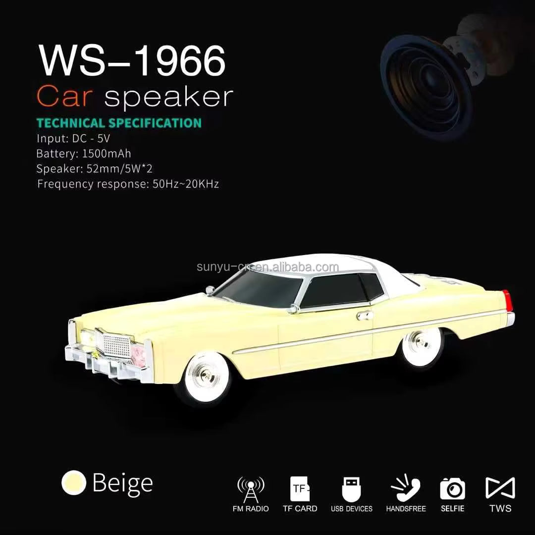 WS-1966 Portable Vintage Car-Shaped Rechargeable Bluetooth Speaker