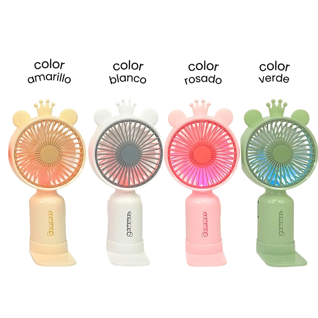 Mini USB Handheld Fan with Ears, Crown and LED Light