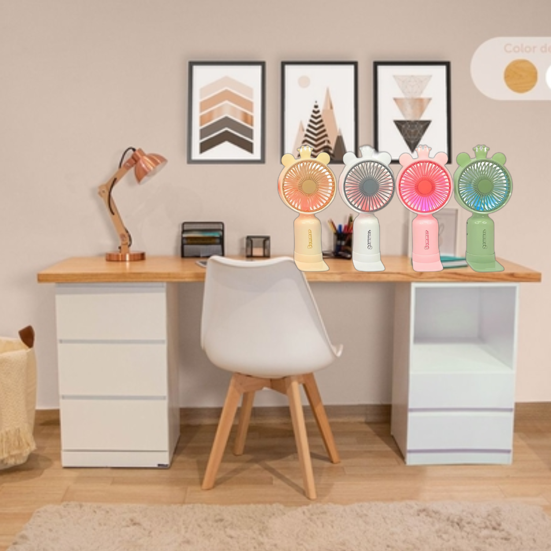 Mini USB Handheld Fan with Ears, Crown and LED Light