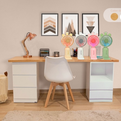 Mini USB Handheld Fan with Ears, Crown and LED Light