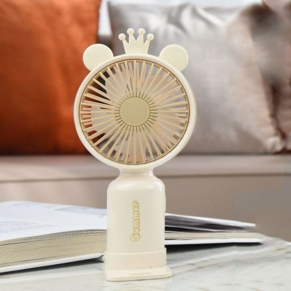 Mini USB Handheld Fan with Ears, Crown and LED Light