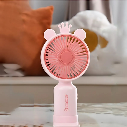 Mini USB Handheld Fan with Ears, Crown and LED Light