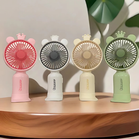 Mini USB Handheld Fan with Ears, Crown and LED Light