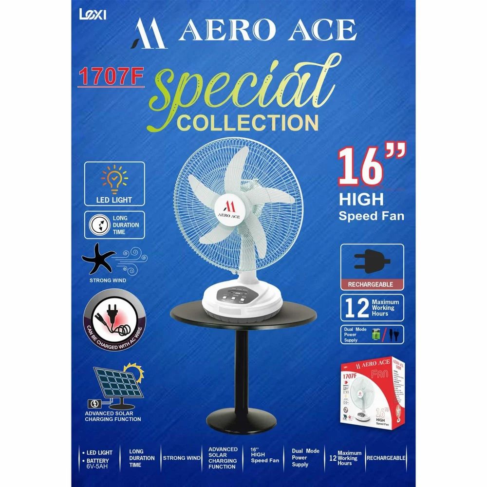 HINCAVO 16 INCH AERO ACE Table DESK Fan, 3-Speed Electric Desk Fan, White rechargeble fan WITH 90 DEGREE ROTATE 12 HR BACKUP