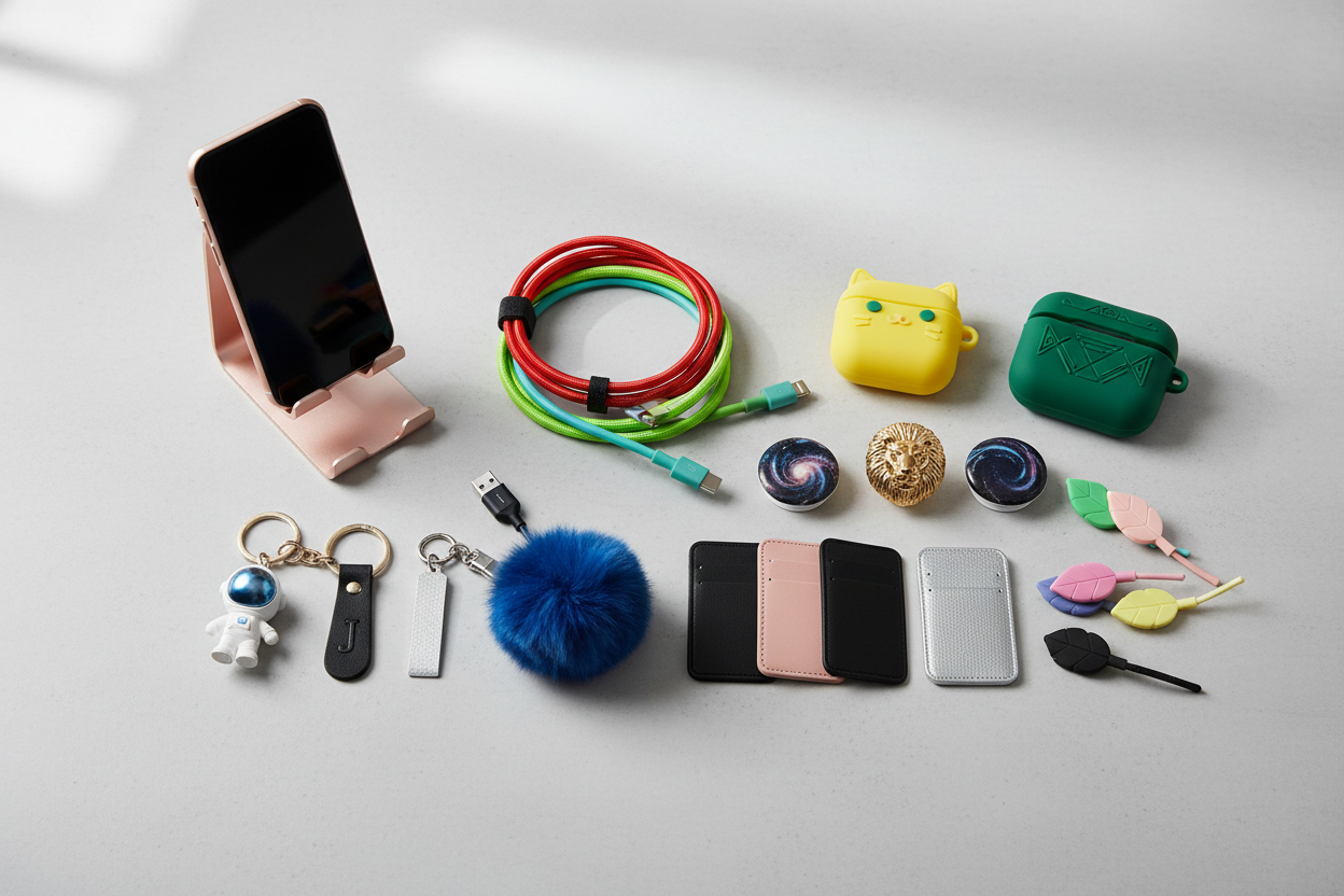accessories like calbles, mobile holder, keychains and manymore